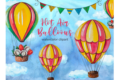 Hot air balloon watercolor clipart