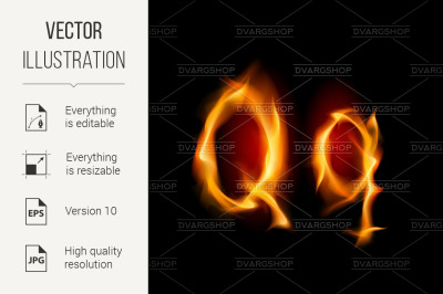 Fiery font. Letter Q