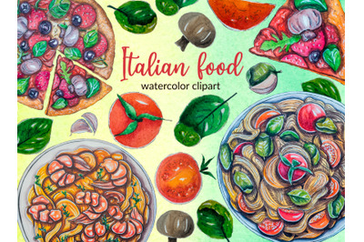 Italian food watercolor hand-painted clipart