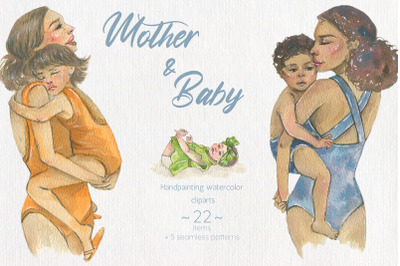 Mother and baby Clipart Watercolor Illustration