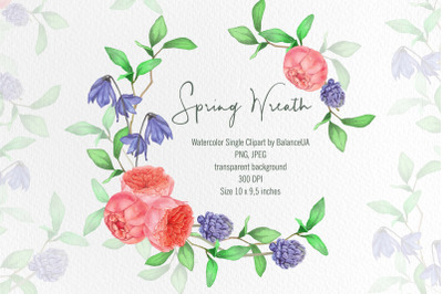 Watercolor Spring Wreath, Floral Decor, PNG