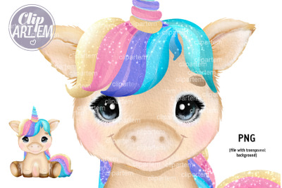 Sweet Girl Unicorn Watercolor Baby Clip Art PNG sublimation