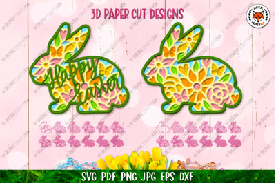 Easter Bunny SVG&2C;3D Bunny&2C;Easter Bunny Cut File&2C;Flower Bunny
