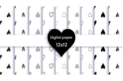 Black and white heart digital paper