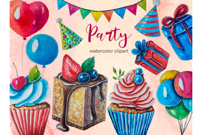 Birthday watercolor hand-painted clipart