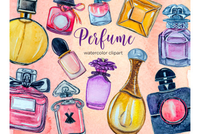 Perfume watercolor hand-painted clipart Fashion clipart