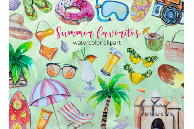 Summer watercolor clipart Tropical beach clipart png