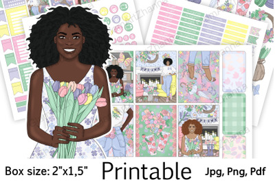 African American Spring Printable Stickers 2&amp;quot;x1&2C;5&amp;quot;