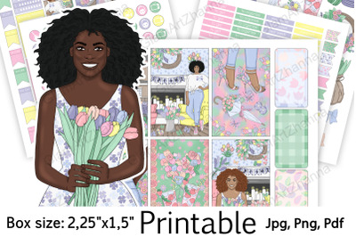 African American Spring Printable Stickers 2,25&quot;x1,5&quot;