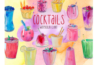 Cocktail watercolor clipart Summer clipart