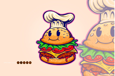 Burger chef food cartoon character logo mascot SVG