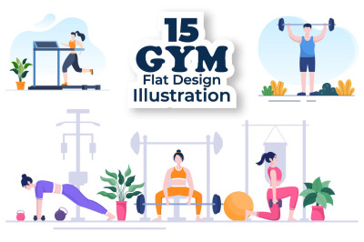 15 Workout Gym Flat Design illustration