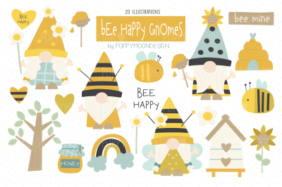 Bee Happy Gnomes clipart set