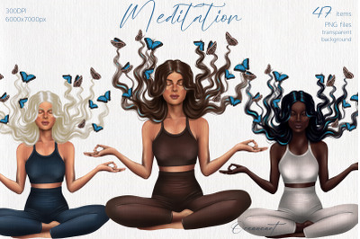 Yoga meditation, Woman Clip Arts. Mental Health