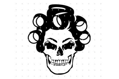 Skull with Hair Curlers SVG