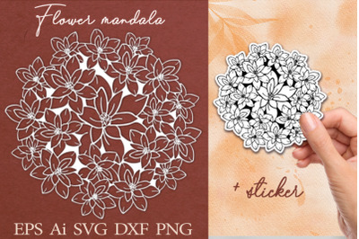 Flower mandala + sticker. SVG
