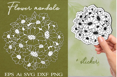 Flower mandala + sticker. SVG