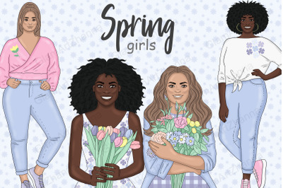 Spring Girls Clipart