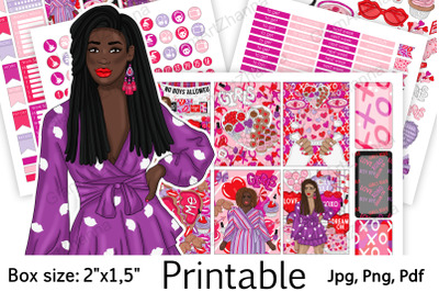 African American Galentines Printable Stickers 2&quot;x1,5&quot;