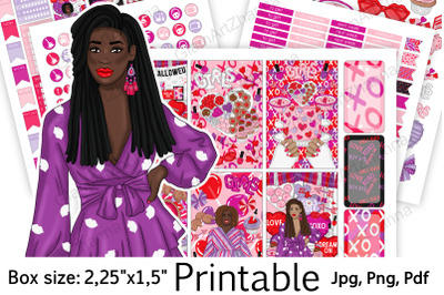 African American Galentines Printable Stickers 2&2C;25&amp;quot;x1&2C;5&amp;quot;