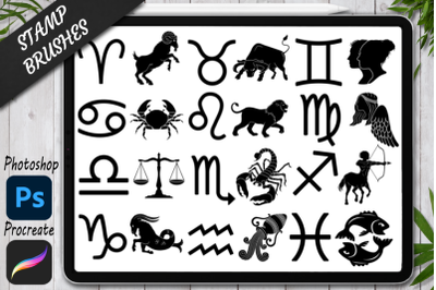 Zodiac Sign Brushes Stamp for Procreate and Photoshop.