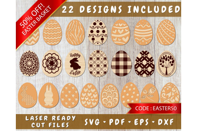 Easter Eggs Laser Cut Files, Easter Egg SVG, Easter Egg Glowforge File