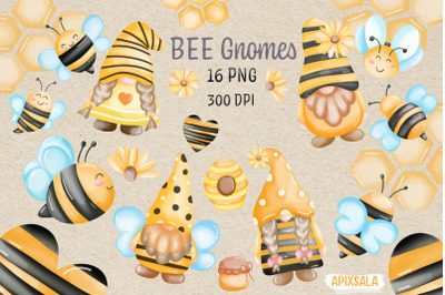 Bee Gnome Watercolor Clipart Bundle