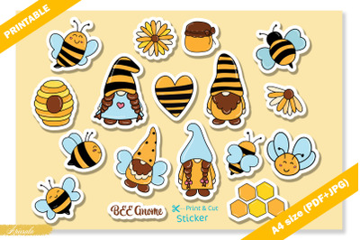 Cute Bee Gnome Printable Sticker