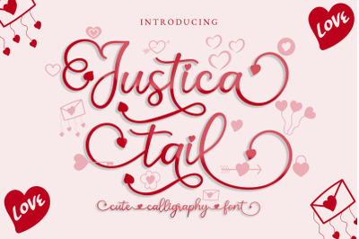 Justica Tail Font - Heart Accent Font Script