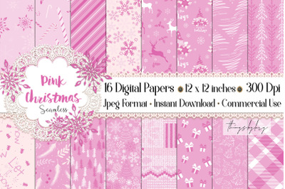 16 Seamless Pink Christmas Digital Papers