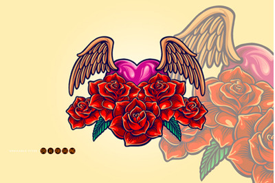 Flying angel rose isolated ornate illustration