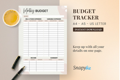 Budget Tracker Printable | Budget Pdf | A4 and A5 | US