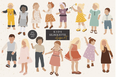Boho kids clipart, 15 Abstract kids silhouette
