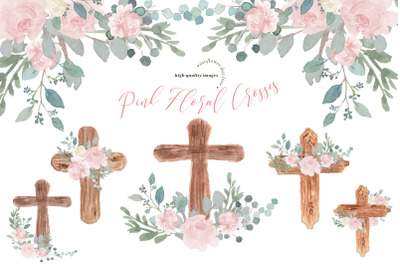 Pink Flowers Easter Cross Clipart