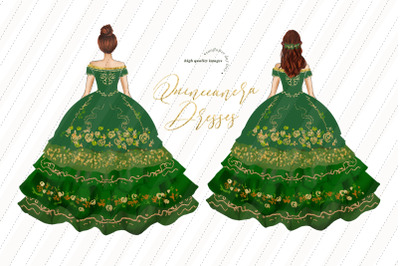 Green Floral Quinceaera Clipart&2C; Emerald Green Quinceaera