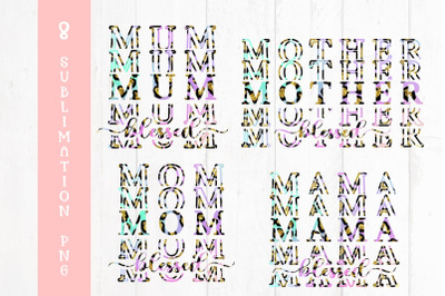 Blessed Mom Quotes Bundle Leopard Sublimation PNG