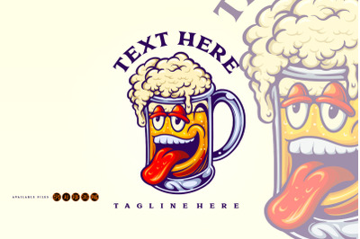 Funny beer glass cartoon mascot illustration