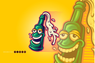 Funny beer bottle logo mascot illustration