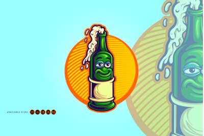 Funny cute beer bottle mascot illustration