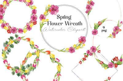 Watercolor Spring Flower Wreath