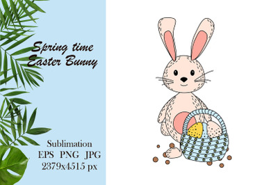 Spring illustration - bunny with basket sublimation png