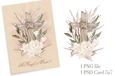 Easter Card Floral Cross Art Christian Easter Sublimation He Is Risen