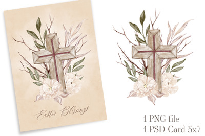 Easter Card Floral Cross Art Christian Easter Sublimation He Is Risen