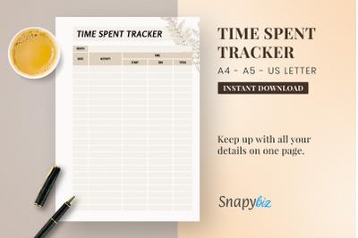 Time Spent Printable Tracker | A4 And A5 | US Letter Size