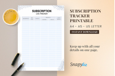 Subscription Tracker Printable Planner| A4 AND A5 | US