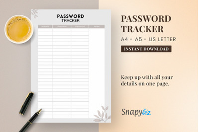 Password Keeper Printable | A4 Password | A5 Password | US