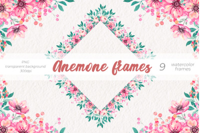 Anemone frames, Watercolor Frames PNG