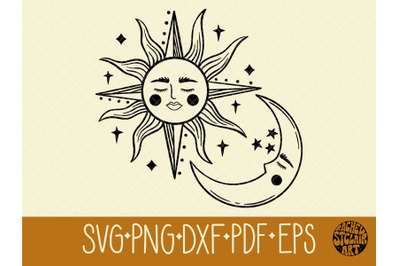 Sun and Moon SVG, celestial, hippie boho, cut file