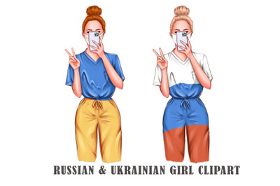 Selfie Russian and Ukrainian girls / nurses clipart- 2 PNG