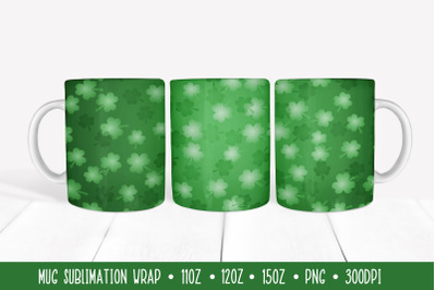 St. Patricks Day Mug Sublimation Wrap. Green Shamrock leaves